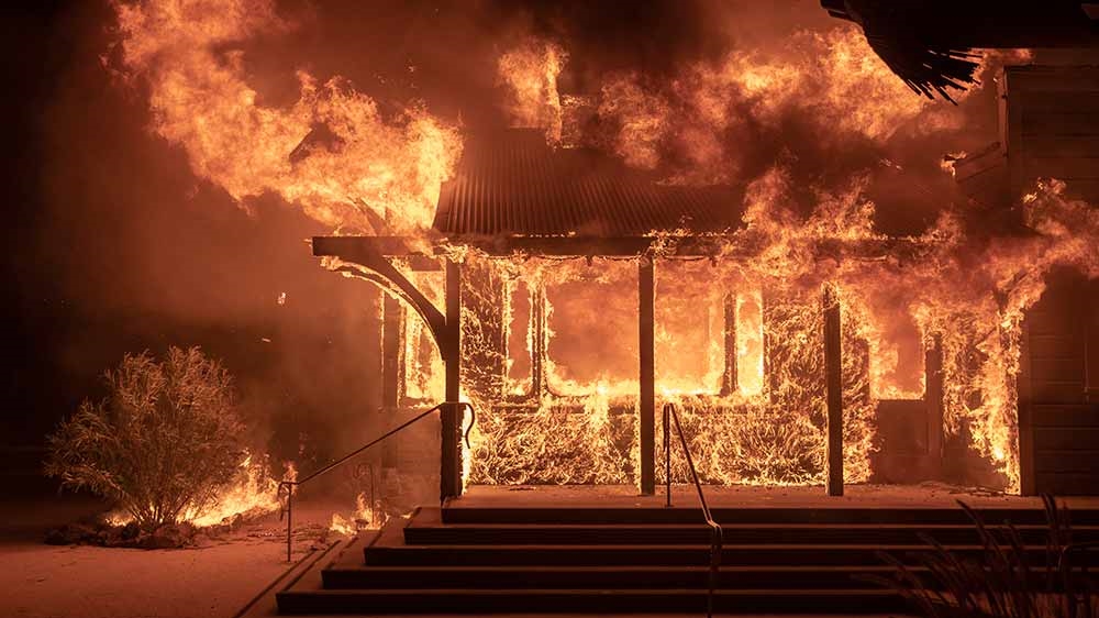 The Soda Rock Winery erupts in flames in 2019 during one of California’s wildfires