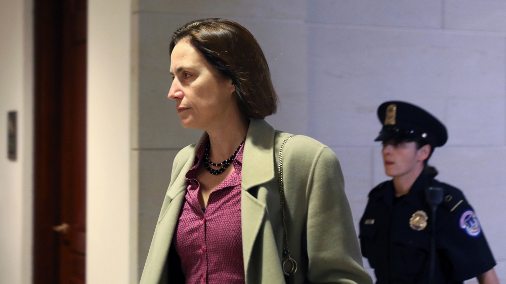 Hill arrives to review her previous testimony in the US House of Representatives impeachment inquiry