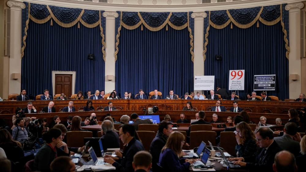 Democratic Chairman of the House Permanent Select Committee on Intelligence Adam Schiff delivers his opening statement during the House Permanent Select Committee on Intelligence hearing on the impeachment inquiry into Trump