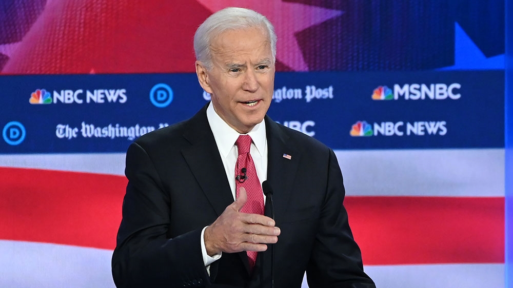 Democratic presidential hopeful former Vice President Joe Biden speaks during the fifth Democratic primary debate