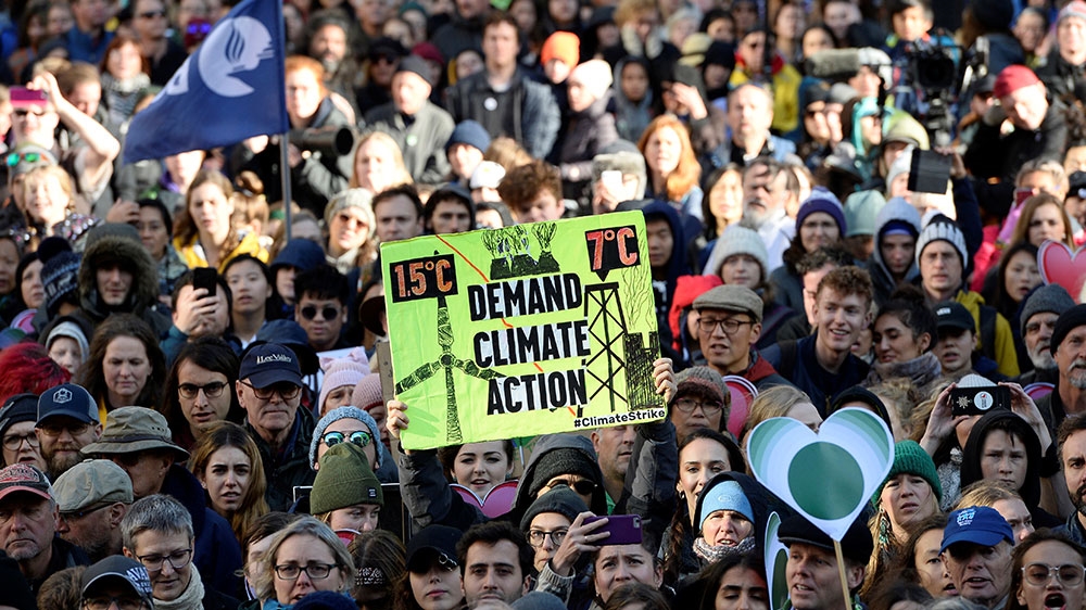 A crowd of thousands march in a climate strike in Vancouver