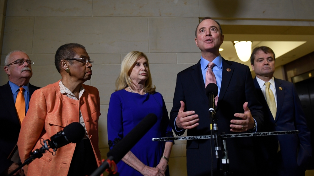 House Intelligence Committee Chairman Adam Schiff talks with reporters on Capitol Hill