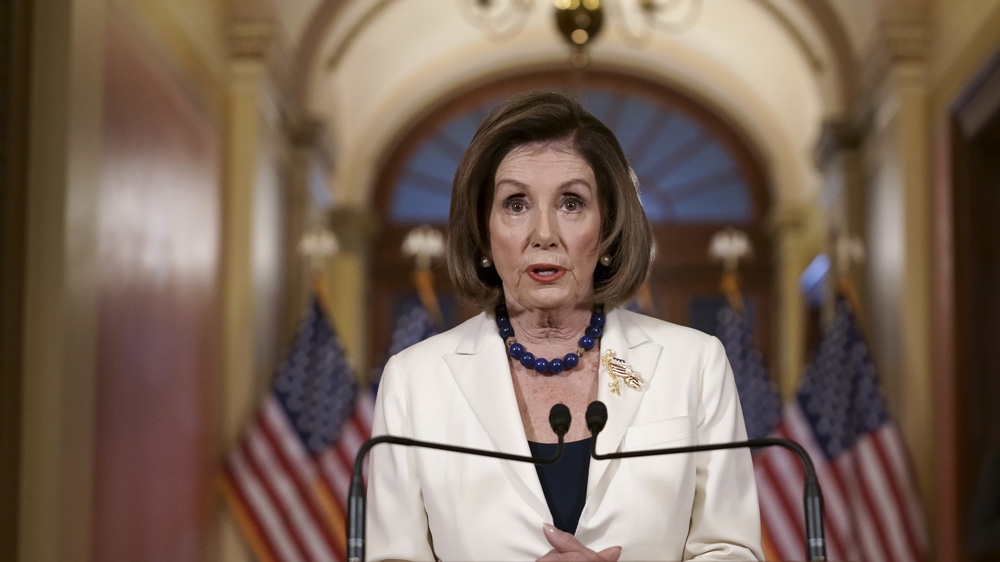 Speaker of the House Nancy Pelosi makes a statement at the Capitol in Washington