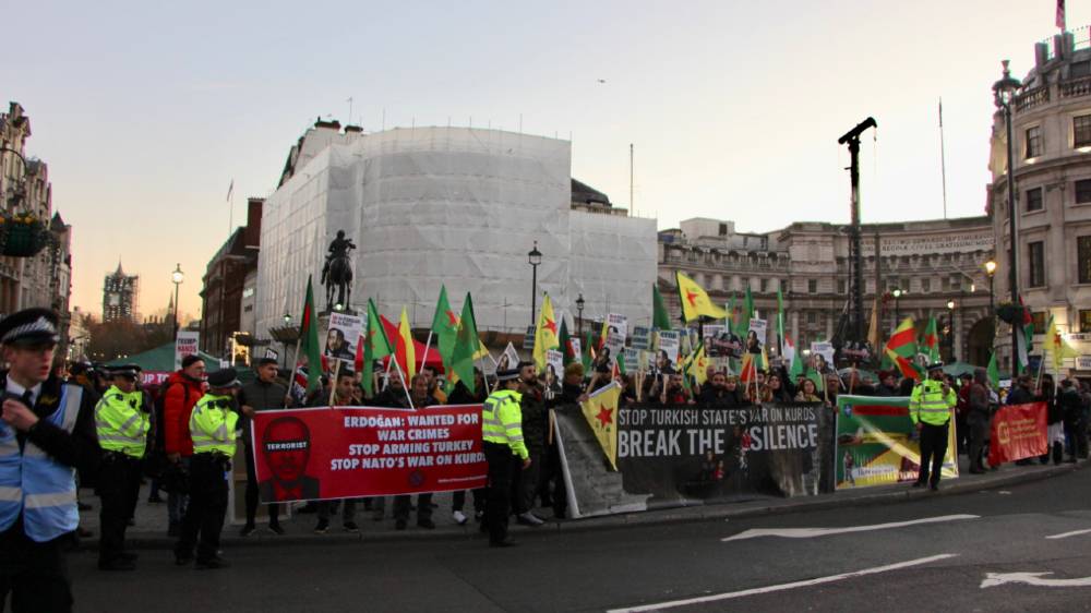 Many protesters took exception to Trump’s tacit endorsement of Turkey’s action against the Kurds of northern Syria