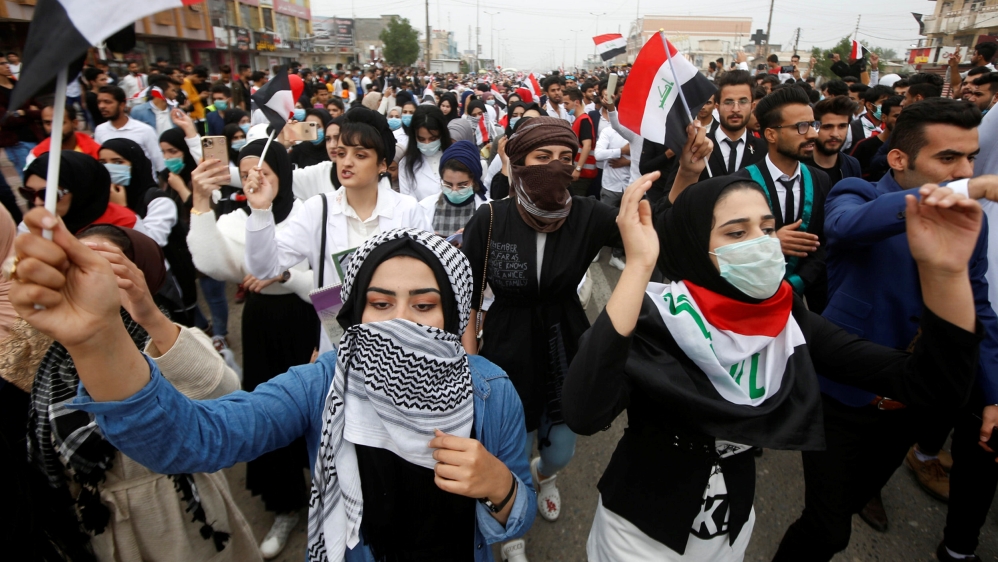 University and college students attend the ongoing anti-government protests in Basra