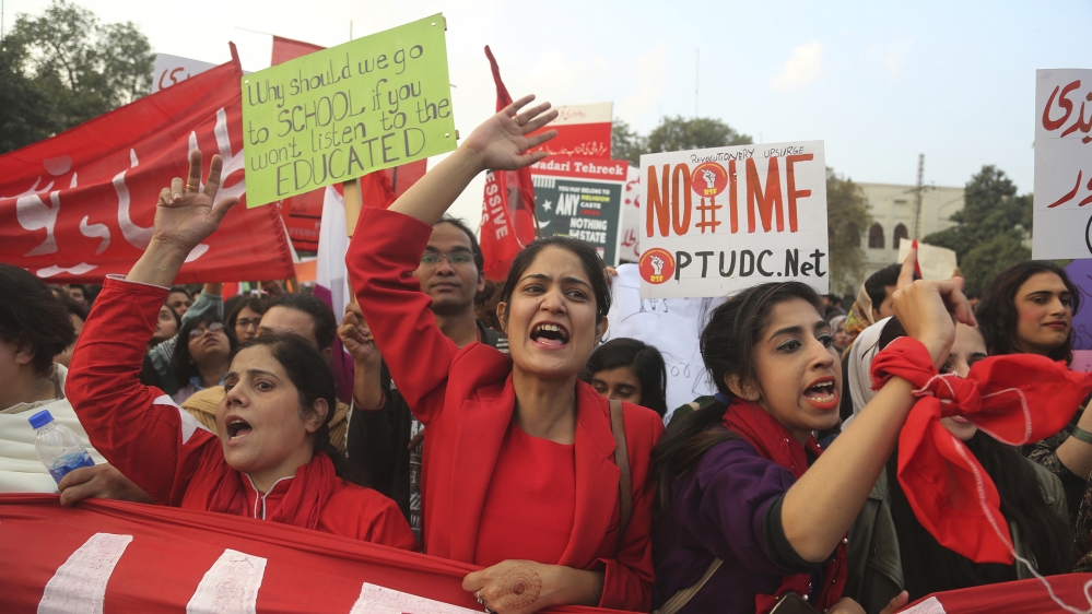 Pakistani students and civil society activists rally against ban on students' unions in Lahore, Pakistan, Friday, Nov. 29, 2019. Students backed by rights activists are holding rallies across the coun