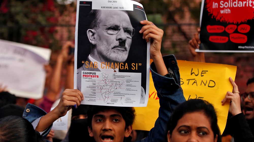 Demonstrators in Ahmedabad, Gujarat protest against citizenship law and in solidarity with Jamia Millia Islamia university students