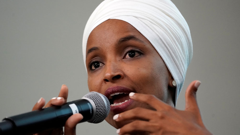 Ilhan Omar takes part in a discussion on ‘Impacts of Phobia in Our Civic and Political Discourse’ during the Muslim Caucus Education Collective’s conference in Washington, US