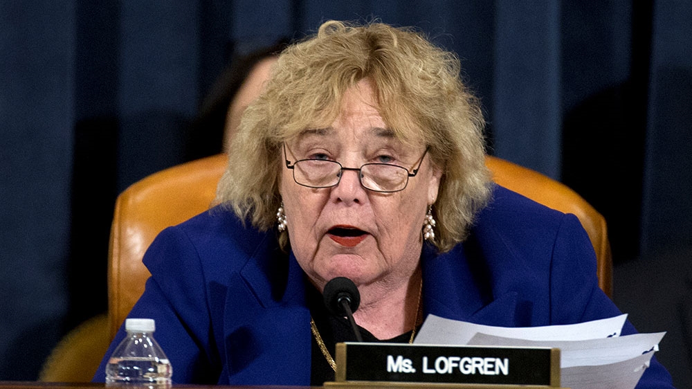 Democrat Zoe Lofgren speaks during a House Judiciary Committee markup of the articles of impeachment