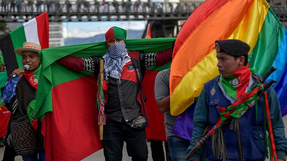 Indigenous groups take part in a national strike against the government of Colombian President Ivan Duque in Bogota