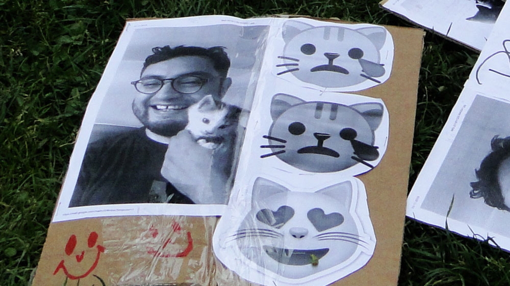 A protest poster with a photo of Campos’s photo
