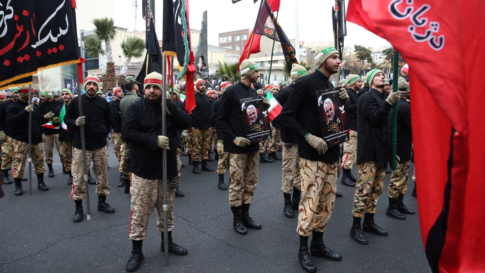 Iranian soldiers gather to mourn General Qassem Soleimani in Tehran