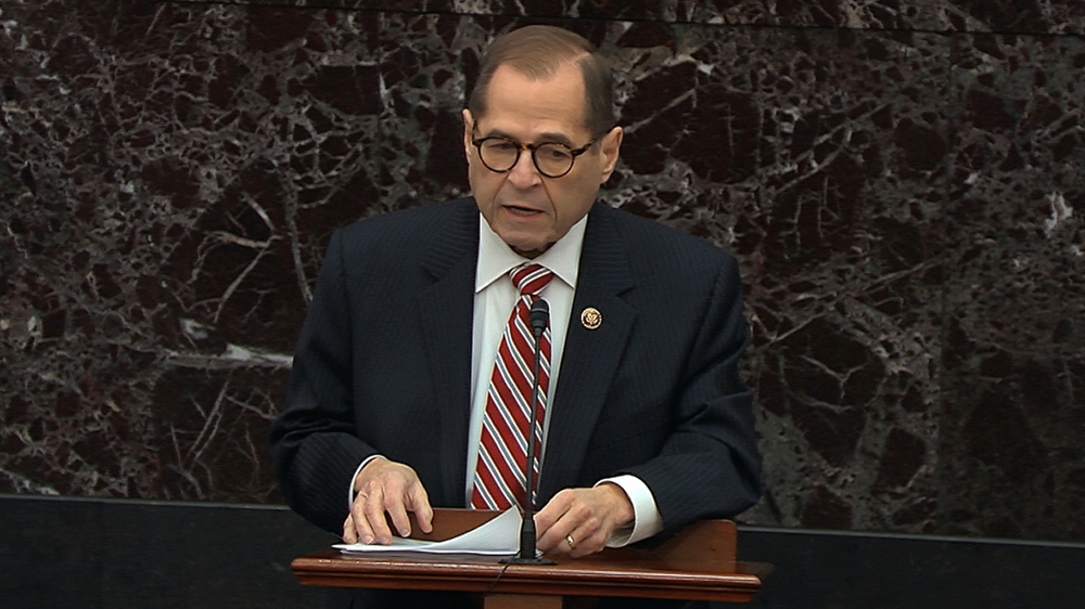 House impeachment manager Representative Jerrold Nadler speaks during the impeachment trial against President Donald Trump [The Associated Press]