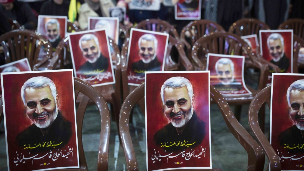 Hezbollah supporters display posters of General Qassem Soleimani, indicating how his assassination escalated tensions with regional foes