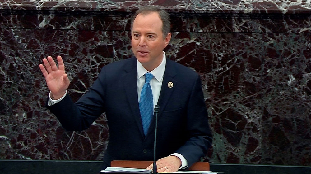 Lead manager House Intelligence Committee Chairman Adam Schiff speaking during the continuation of opening arguments on the third day of the Senate impeachment trial of US President Donald Trump