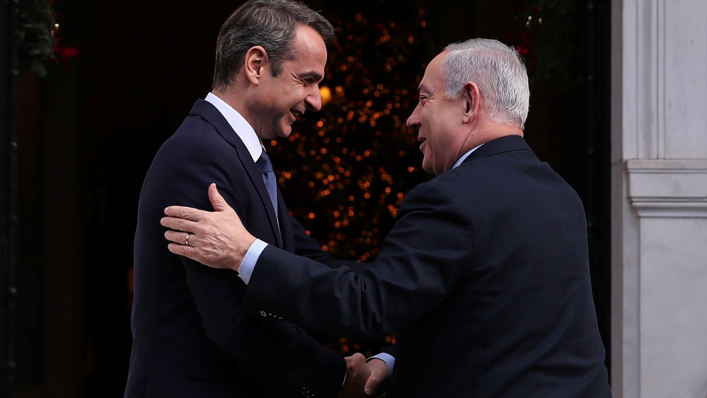 Greek PM Mitsotakis welcomes Israeli PM Netanyahu at the Maximos Mansion in Athens