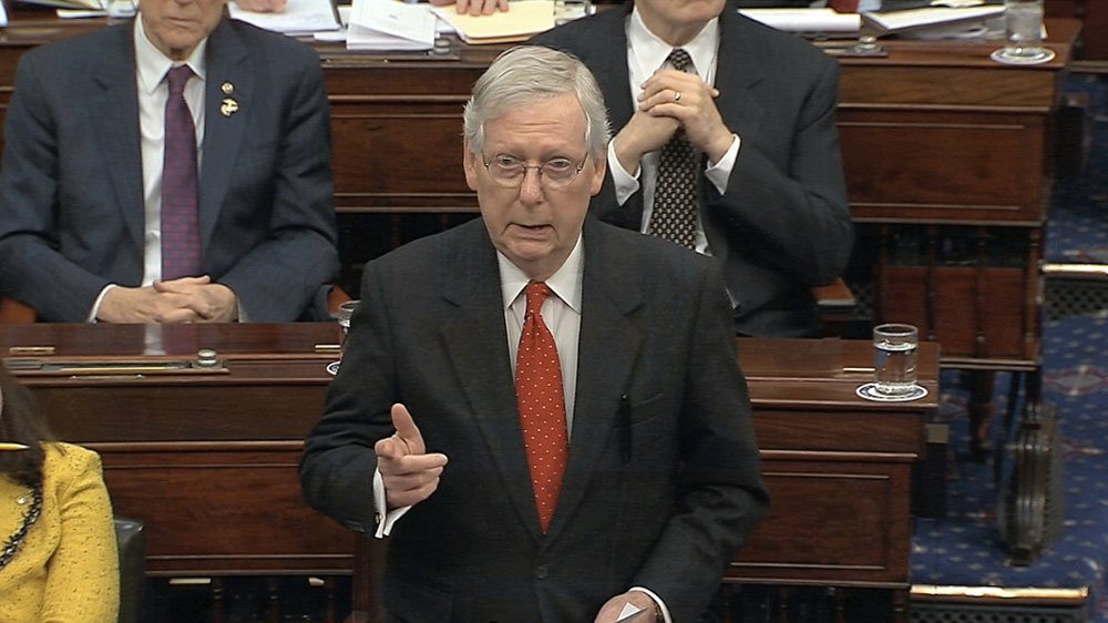 McConnell speaks during the impeachment trial against President Donald Trump in the Senate at the US Capitol