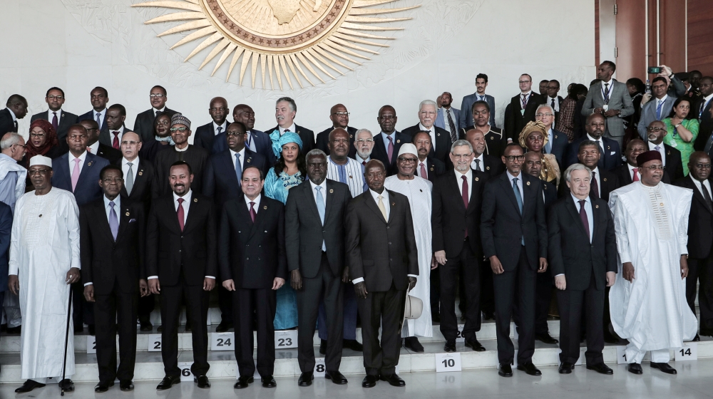 African Heads of State pose for a group photo during the opening of the 33rd Ordinary Session of the Assembly of the Heads of State and the Government of the African Union (AU) in Addis Ababa, Ethiopi