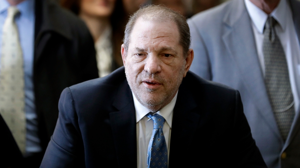 Harvey Weinstein arrives at a Manhattan courthouse for his rape trial in New York, Monday, Feb. 24, 2020. (AP Photo/Seth Wenig)