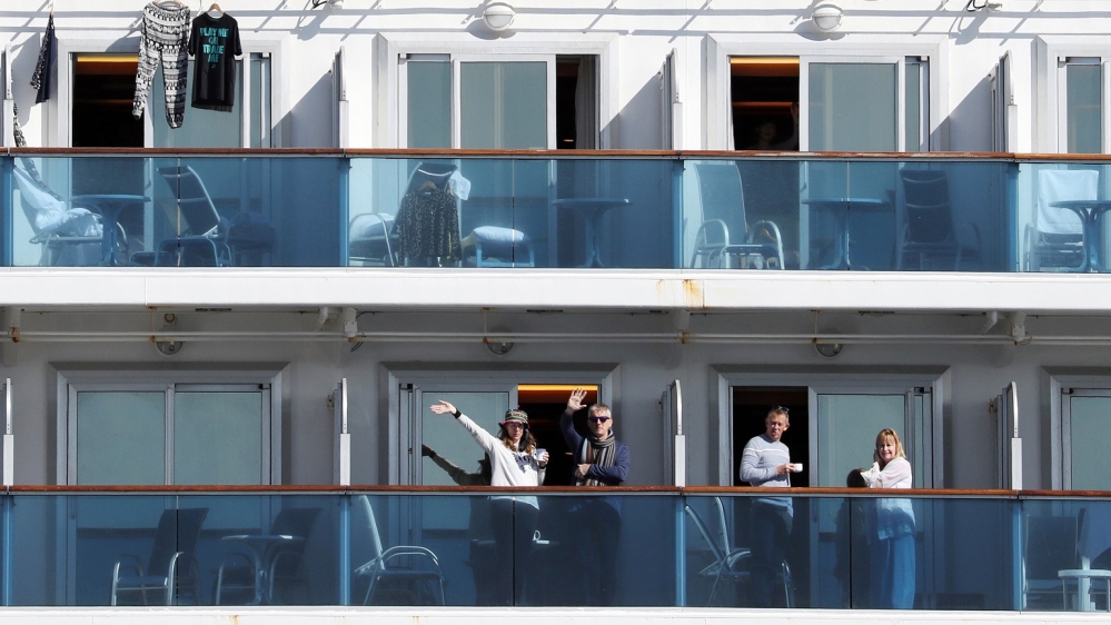 The Diamond Princess cruise ship reported 2,670 passengers and 1,100 crew on board the ship before it was forced to dock in Yokohama on February 6 [Jiji Press via EPA]