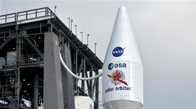 The Solar Orbiter spacecraft, built for NASA and the European Space Agency, prepares for launch