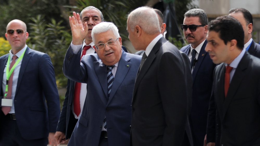 Palestinian President Mahmoud Abbas arrives for the emergency meeting in Cairo, Egypt