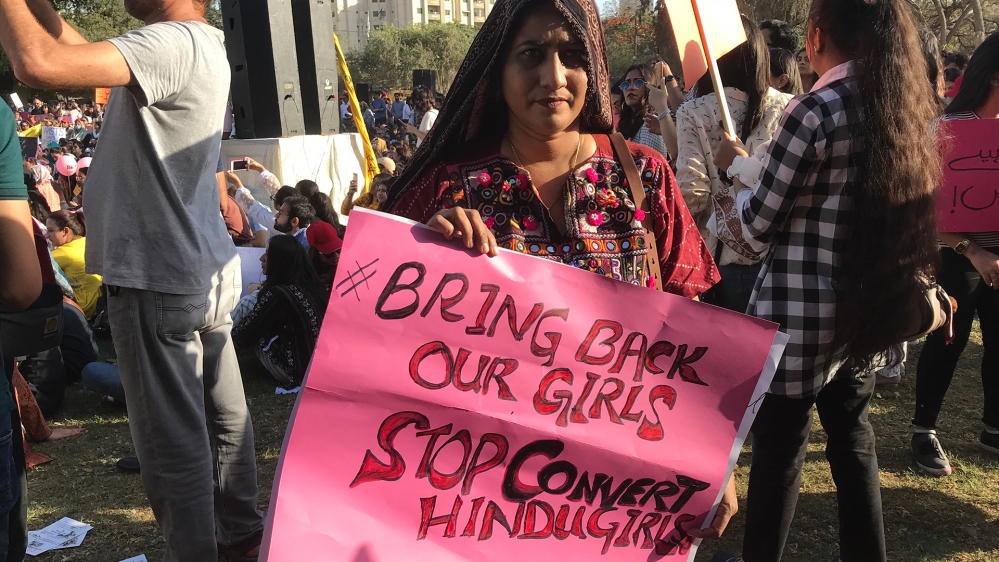 Hindu community activist Pushpa Kumari attended the march in Karachi