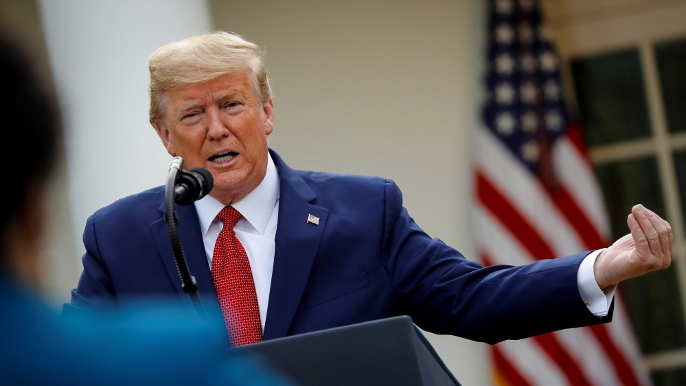 US President Donald Trump speaks during a news conference in the Rose Garden of the White House in Washington, US