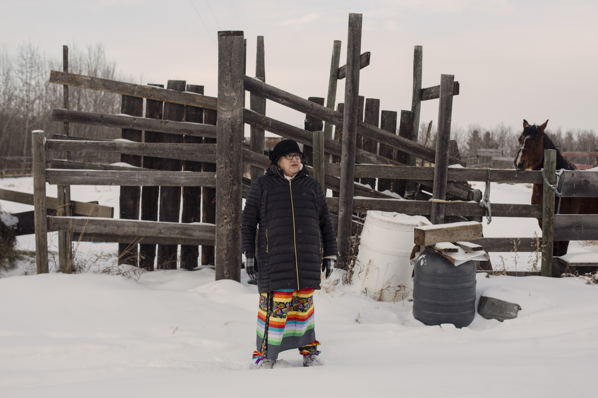 Alsena with her horse, Tiny Dancer, at home in Saddle Lake; she loves animals