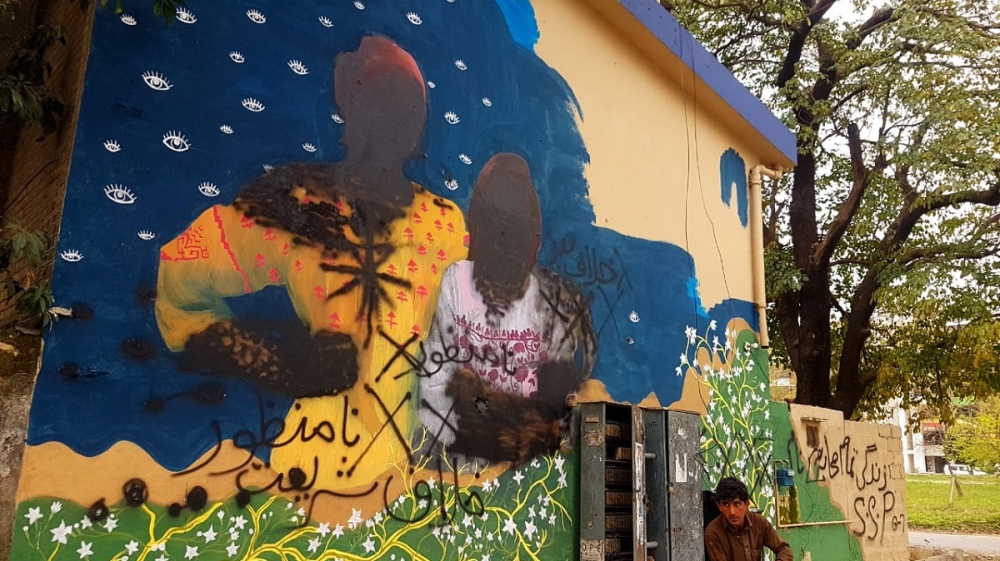 A mural that was defaced in Islamabad