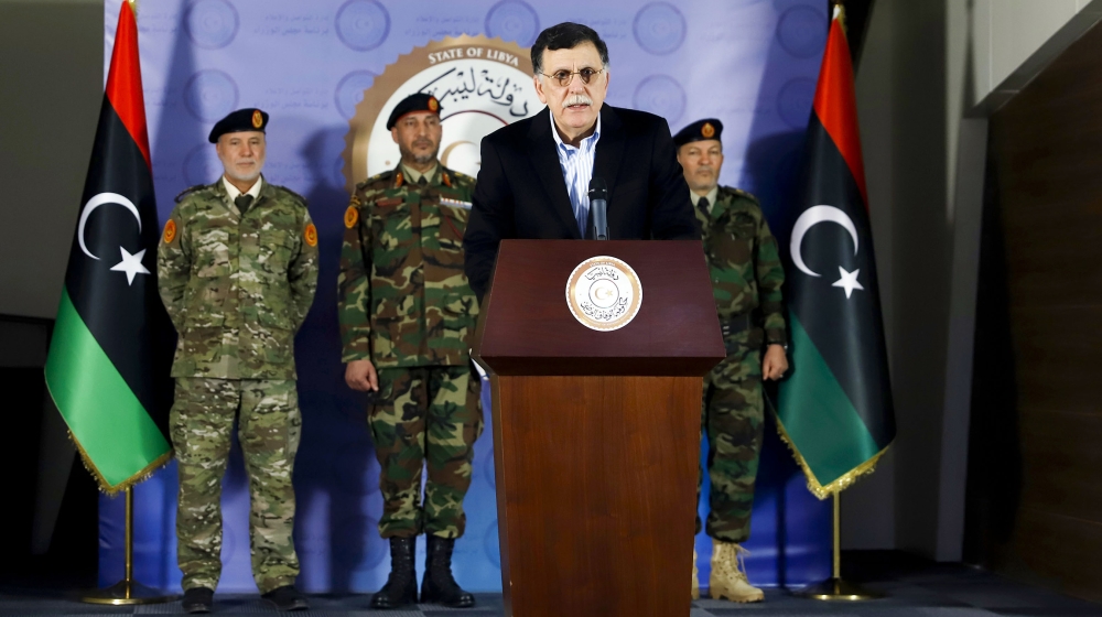 Fayez al-Sarraj, Prime Minister of Libya''s UN-recognised Government of National Accord (GNA), speaks during a press conference in the capital Tripoli on April 13, 2020, after forces backing the unity