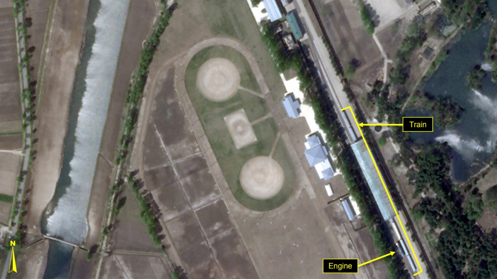 What is described by 38 North as a special train possibly belonging to Kim Jong Un is seen in a satellite image taken over Wonsan, North Korea