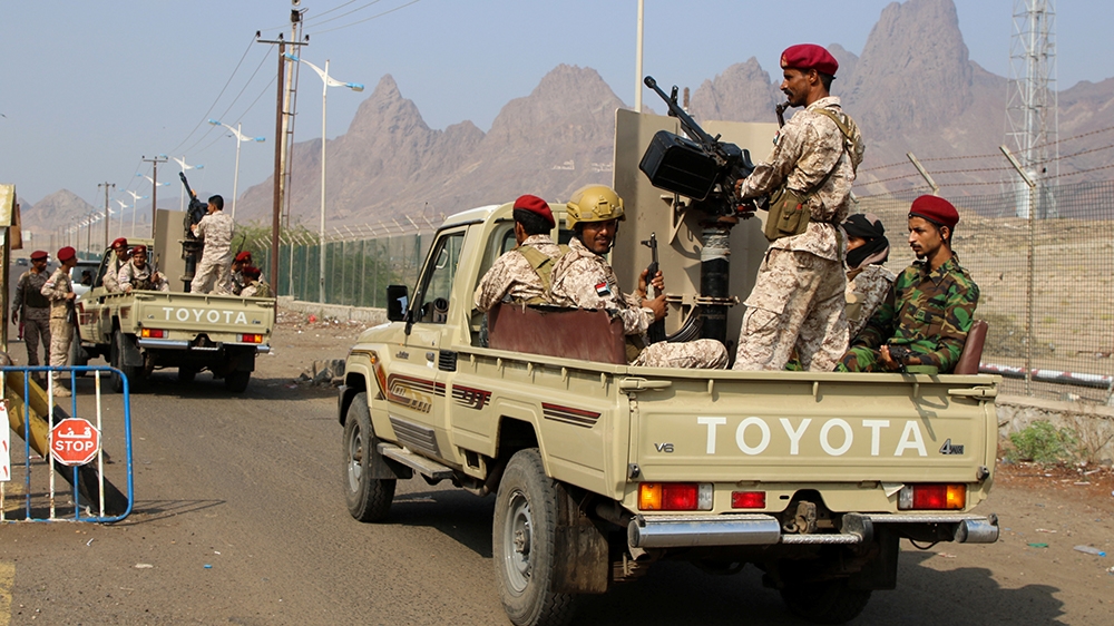 Southern Yemeni separatist security members patrol a street during a campaign to seize unlicensed motorcycles in Aden, Yemen December 10, 2019. REUTERS/Fawaz Salman