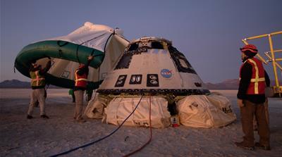 The Boeing CST-100 Starliner landed in New Mexico in December after a glitch shortened its Orbital Flight Test for NASA’s Commercial Crew programs [Third party via Reuters]