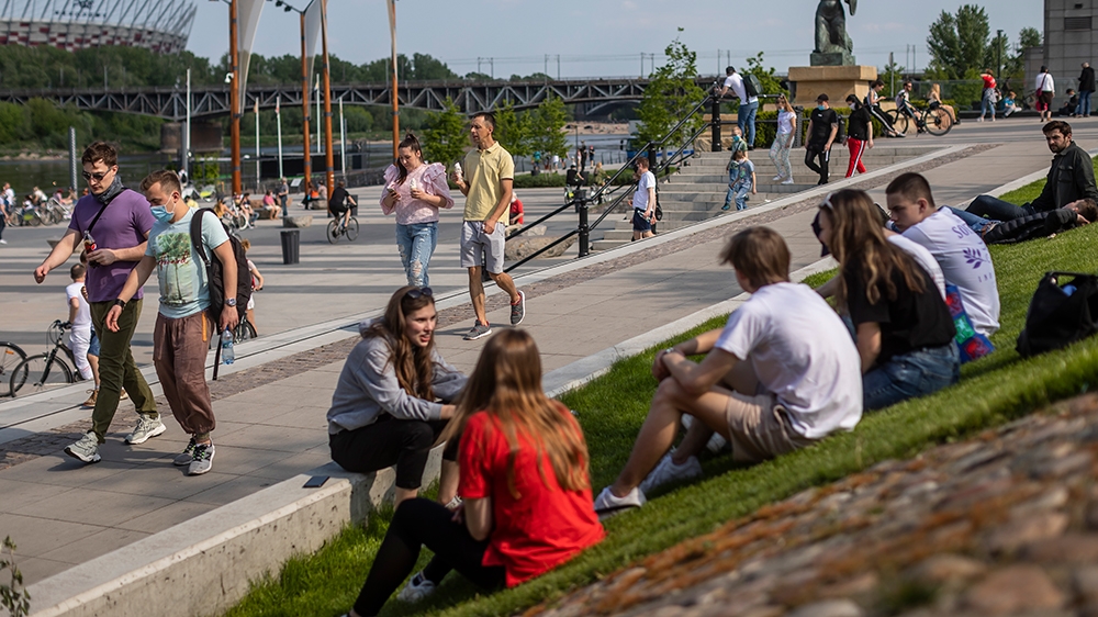 Warsaw residents crowdly gather on the bank of the Vistula River to enjoy the warm weather, despite the still uncontrolled pandemic of the coronavirus and the restrictions and recommendations of social distancing