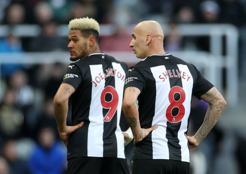 It might be a while before the Kardashians are wearing Newcastle United’s strip, as modelled mid-game by Jonjo Shelvey and Joelinton