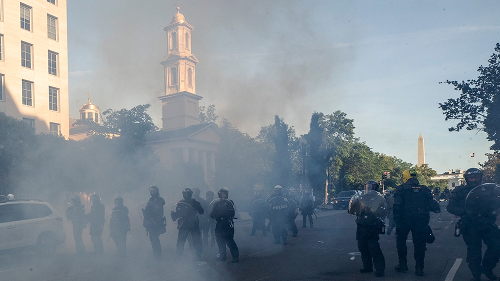 Law enforcement and security officers on June 1 clubbed and punched protesters and unleashed mounted officers and chemical agents against them