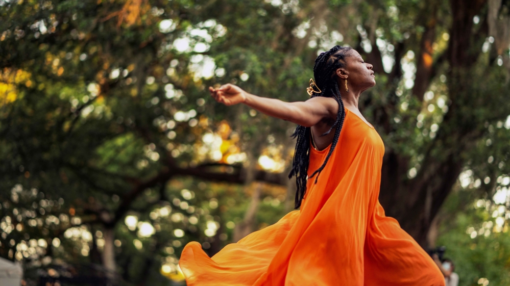 Nikki Hefko, director of the New Orleans School of Ballet, performing during a celebration of Juneteenth, a holiday that marks the end of US slavery in 1865, in New Orleans, Louisiana