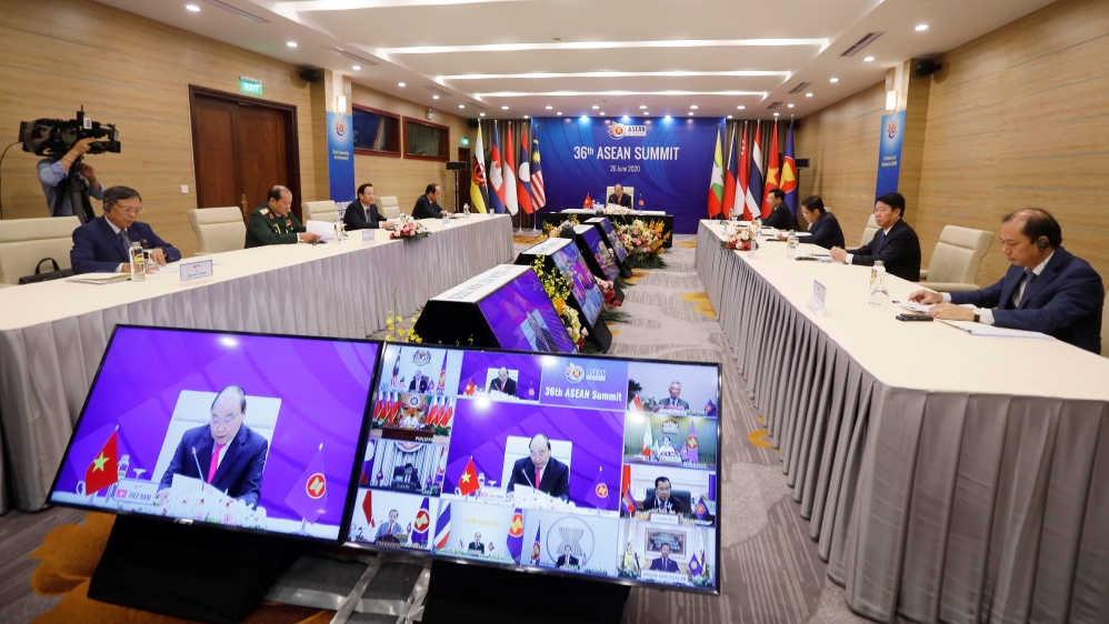 Vietnamese Prime Minister Nguyen Xuan Phuc (C) addresses The 36th Association of Southeast Asian Nations (ASEAN) summit video conference [Reuters]