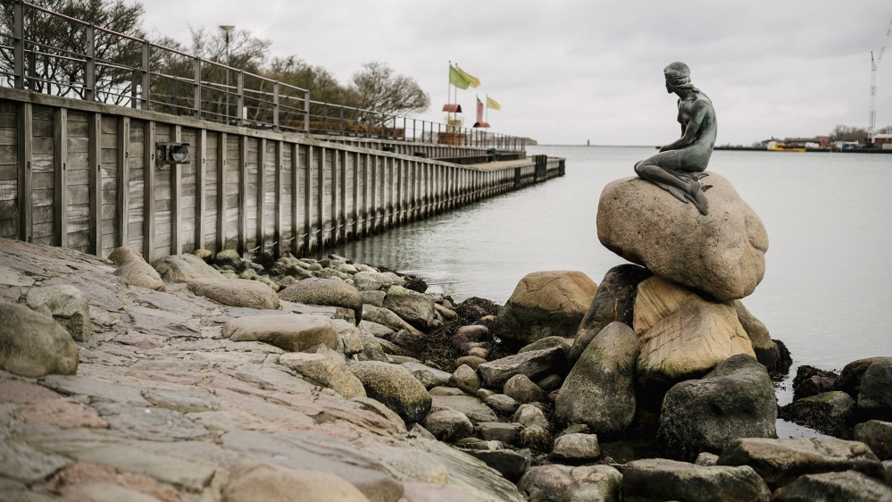 The number one tourist attraction in Copenhagen, The Little Mermaid during the coronavirus precautions in Copenhagen