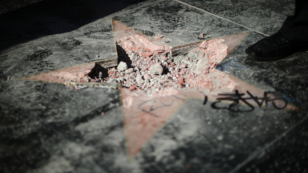 President Trump’s star on the Hollywood Walk of Fame in Los Angeles, California after it was vandalised in 2018 [Reuters]