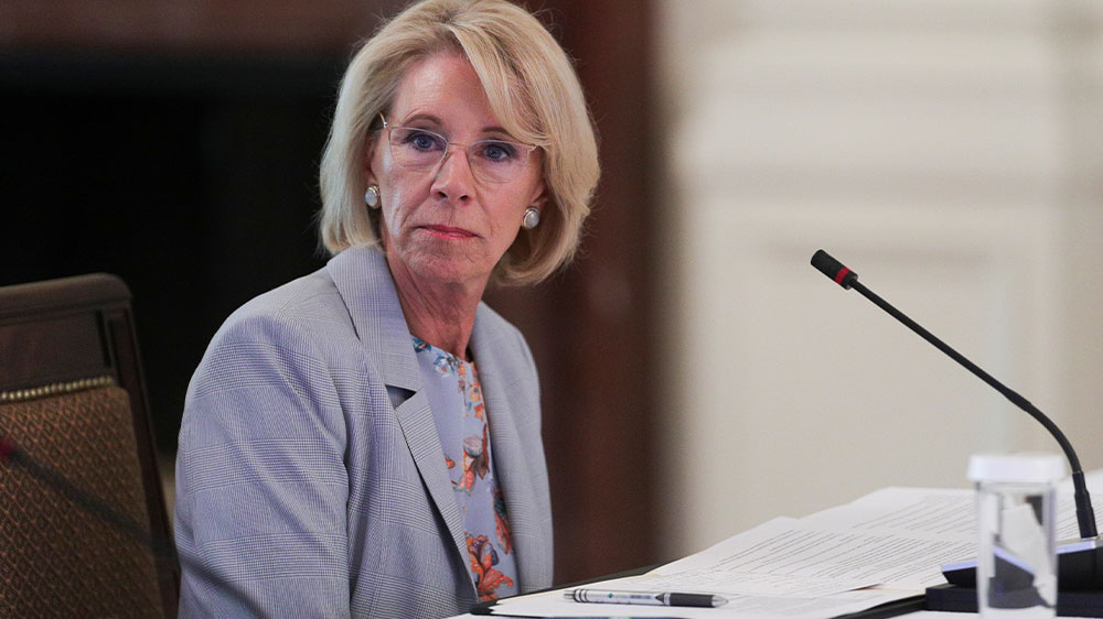 US Education Secretary Betsy DeVos told US state governors in a conference call on Tuesday that the Trump administration will press to reopen schools