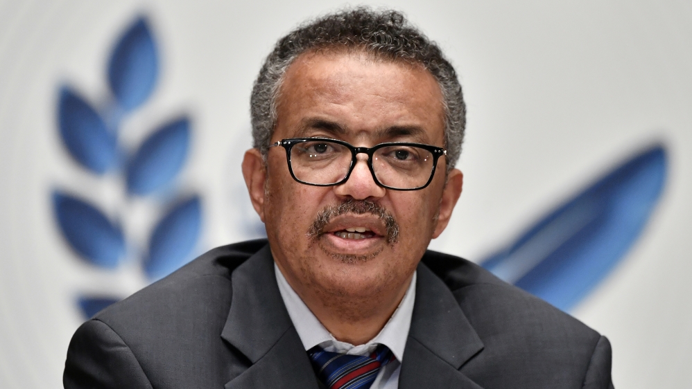 World Health Organization Director-General Tedros Adhanom Ghebreyesus attends a news conference in Geneva