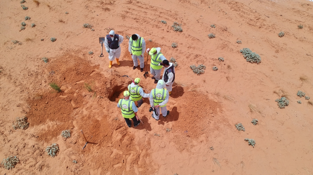 A drone photo shows excavations of mass graves in Tarhuna, Libya in June 2020 after the province was liberated from militia loyal to Haftar