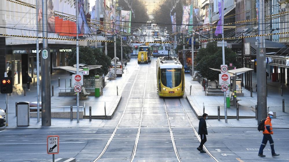 The city operates under lockdown to curb the spread of COVID-19 in Melbourne