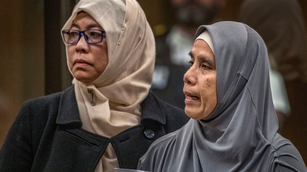 Noraini Abbas Milne (right), mother of 14-year-old mosque shooting victim, Sayyad, makes her victim impact statement during the sentencing hearing for the gunman in August