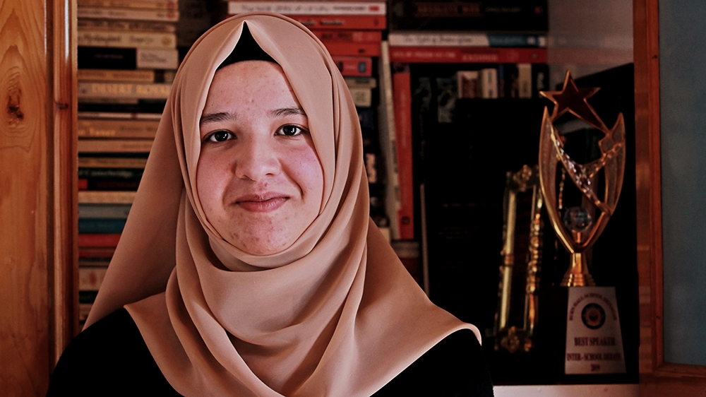 Asma Shakeel, a student from Indian-administered Kashmir at her home in the main city of Srinagar