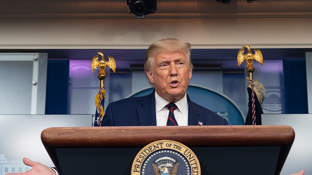 epa08647809 US President Donald J. Trump holds a news briefing at the White House, in Washington, DC, USA, 04 September 2020. EPA-EFE/Chris Kleponis / POOL
