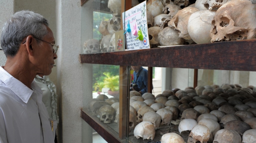Skulls of those who died in Cambodia’s “Killing Fields” during Khmer Rouge rule in the 1970s