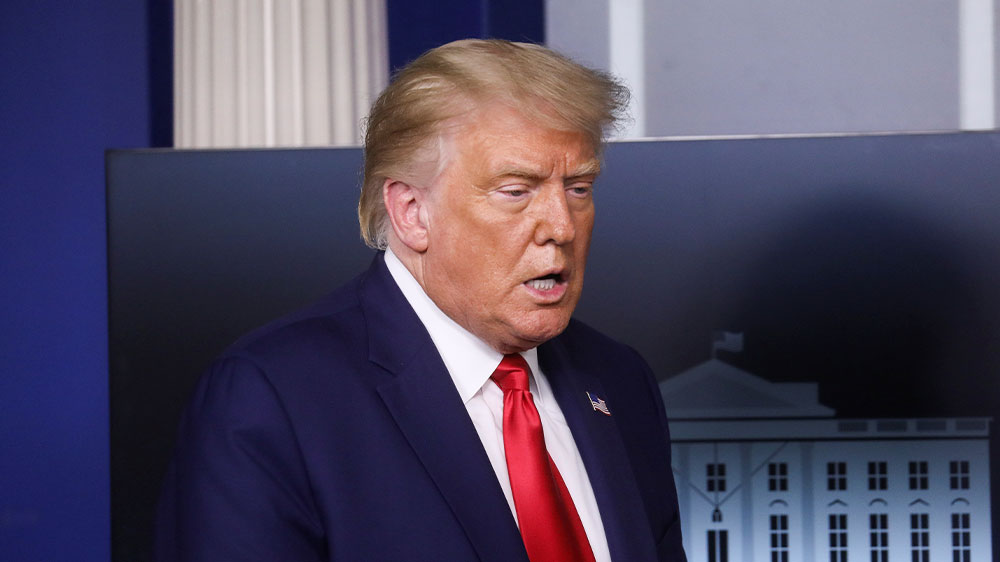 US President Donald Trump speaks to reporters at a news conference in the White House in Washington, DC, September 16, 2020.